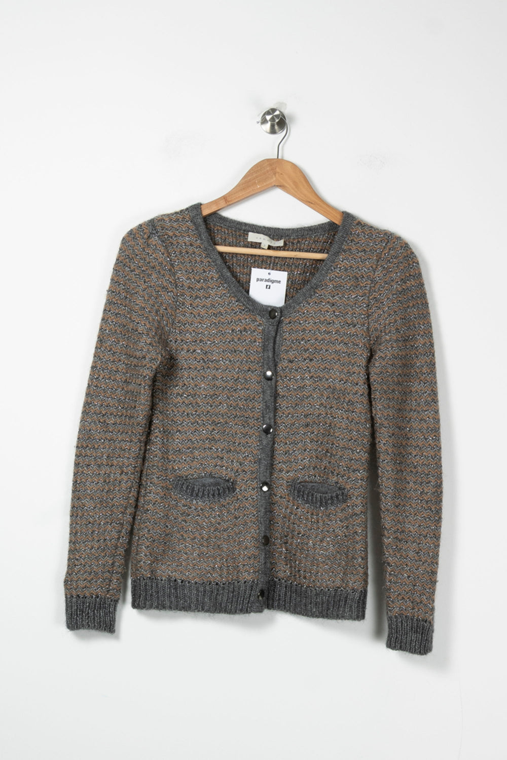 Cardigan Gris et Marron - Taille M/38 de la marque Sandro | PARAD88764 - Vendu par Paradigme - Image 2