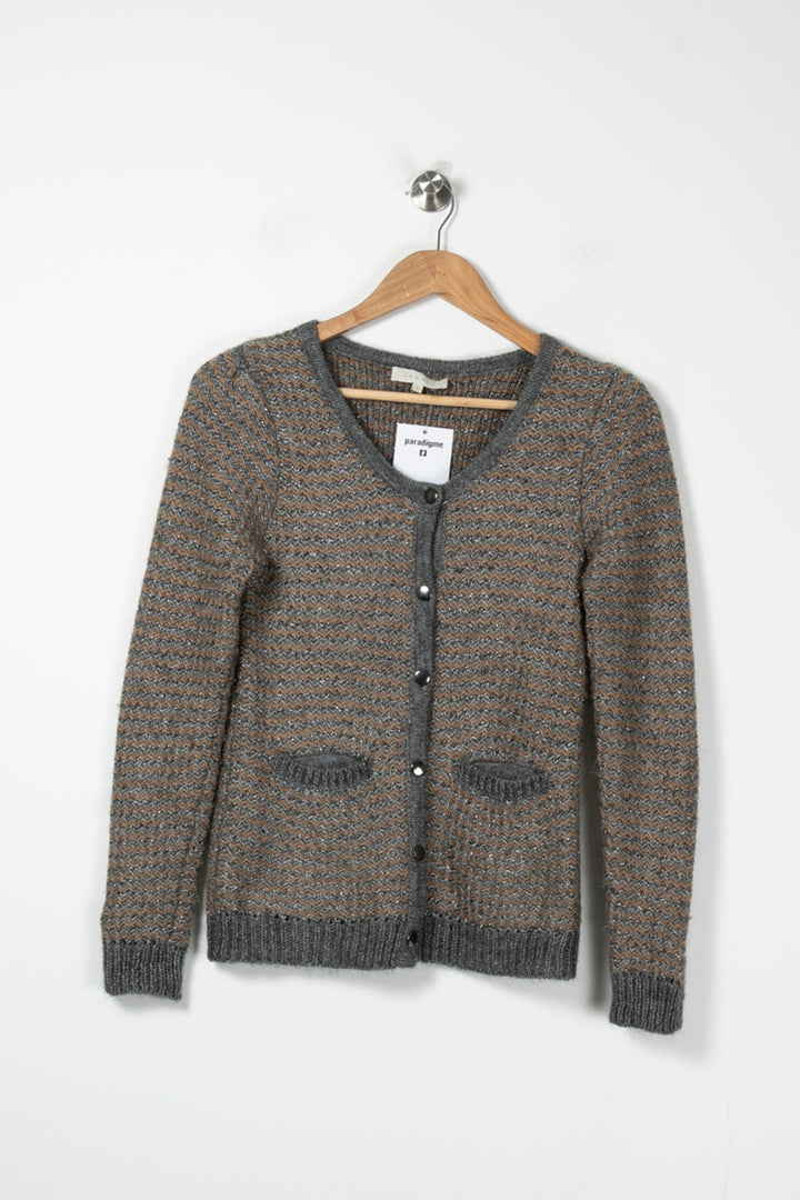 Cardigan Gris et Marron - Taille M/38 de la marque Sandro | PARAD88764 - Vendu par Paradigme - Image 2