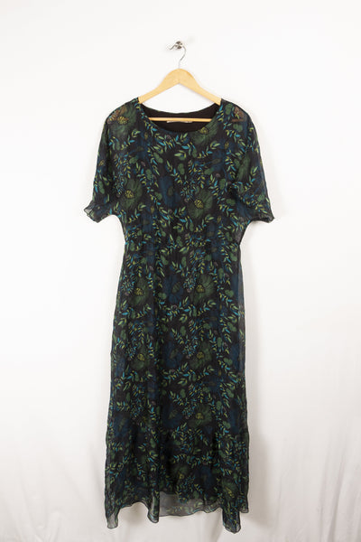 Robe à motif de fleurs noires et vertes - Taille L / 40