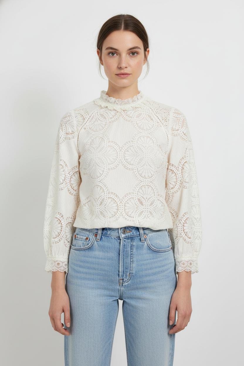 Blouse Dentelle Blanche - Taille S/36 de la marque Sézane | PARAD88874 - Vendu par Paradigme - Image 1