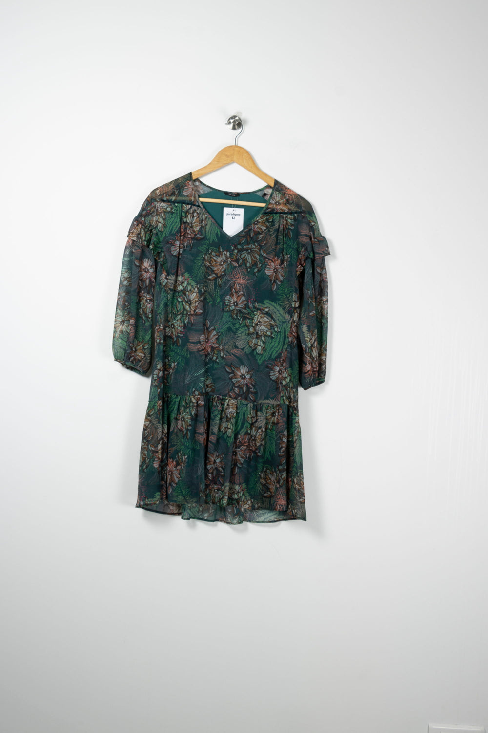 Robe Fleurie Verte et Marron - Taille S/36 de la marque One Step | PARAD88922 - Vendu par Paradigme - Image 2