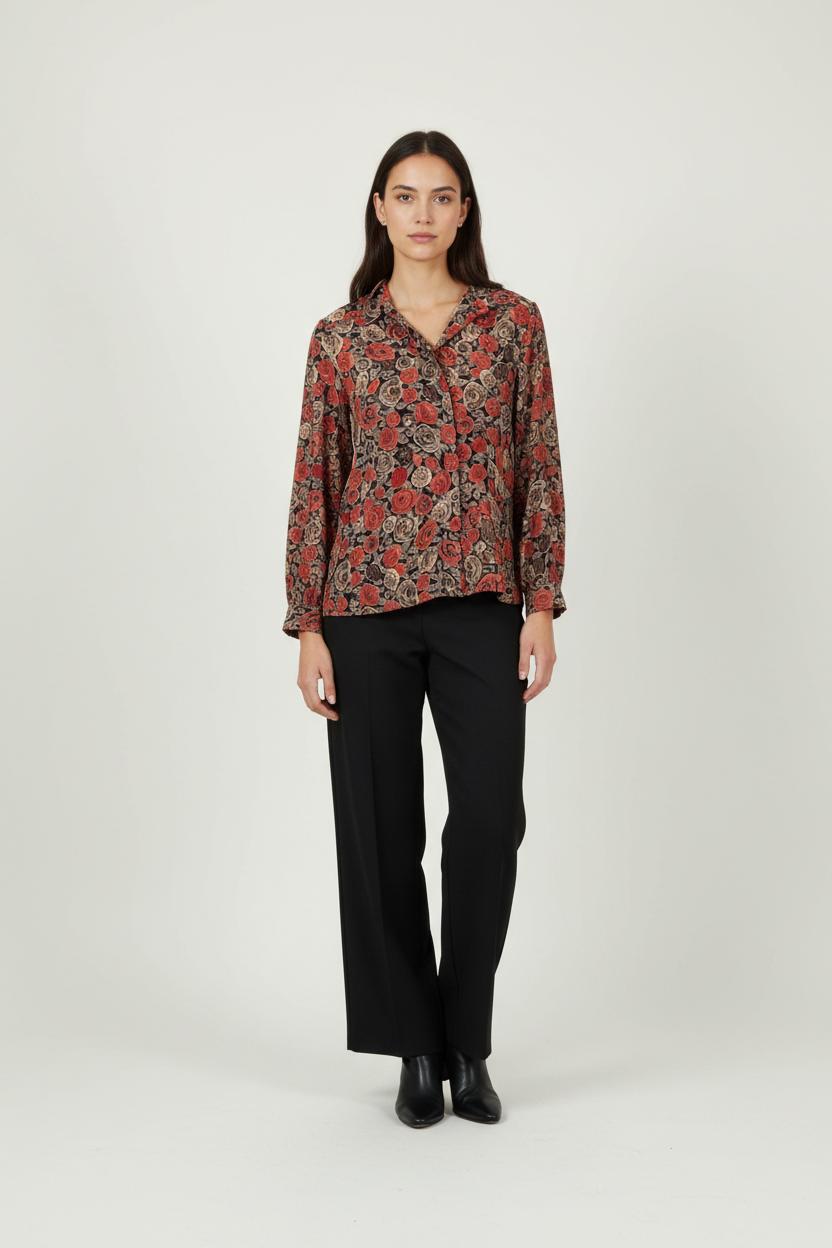 Chemise Fleurie Rouge et Beige - Taille M/38 de la marque Maison 123 | PARAD88988 - Vendu par Paradigme - Image 1