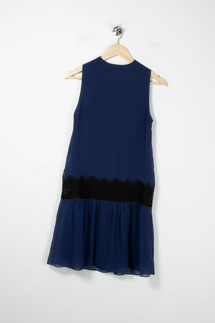 Robe Courte Bleu et Noire - Taille S/36 de la marque Sandro | PARAD89040 - Vendu par Paradigme - Image 4