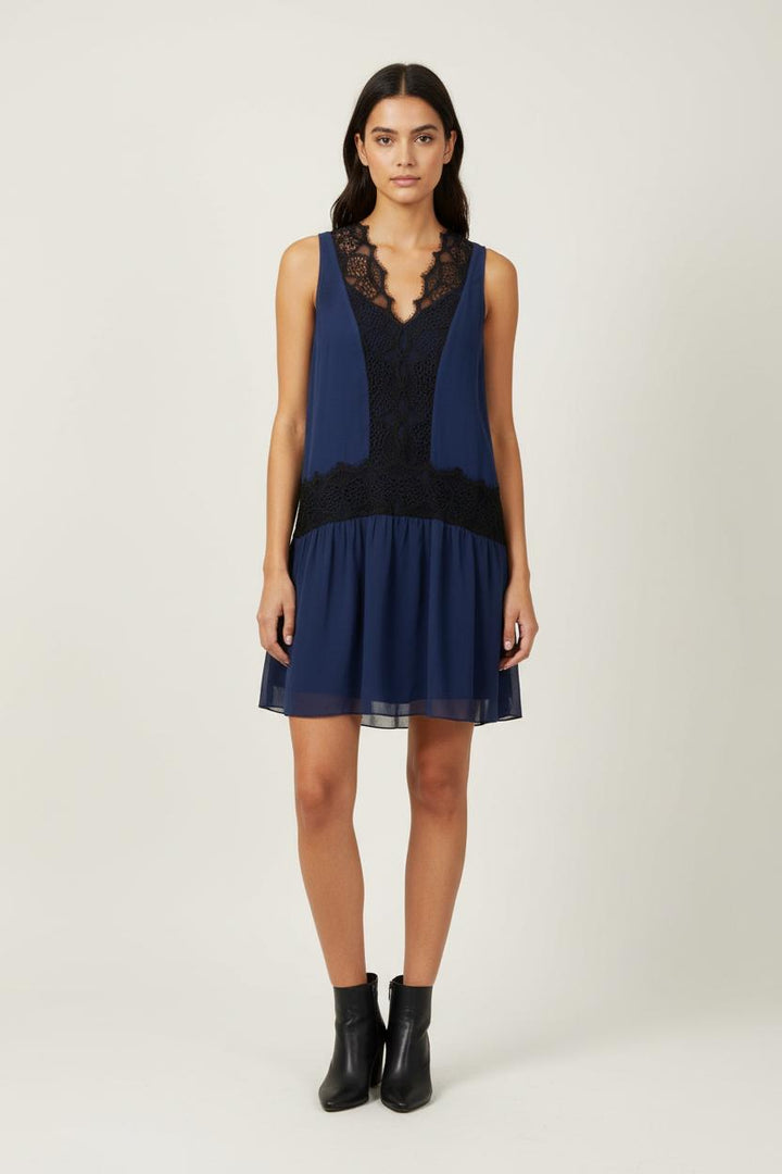 Robe Courte Bleu et Noire - Taille S/36 de la marque Sandro | PARAD89040 - Vendu par Paradigme - Image 1