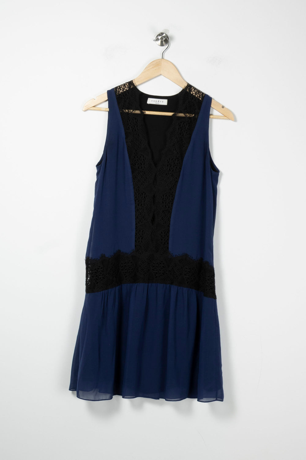 Robe Courte Bleu et Noire - Taille S/36 de la marque Sandro | PARAD89040 - Vendu par Paradigme - Image 2