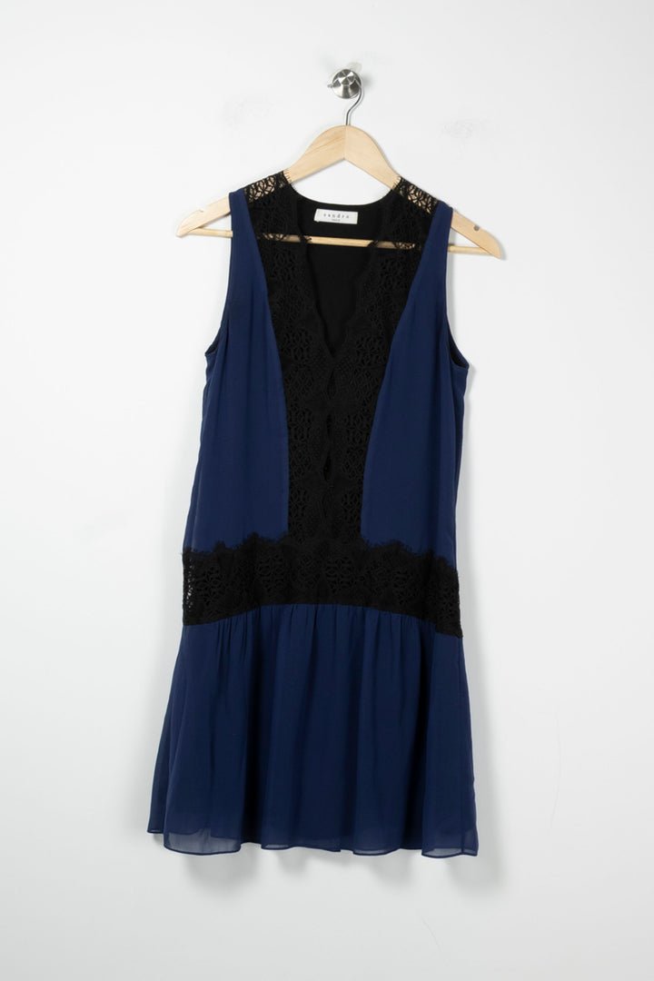 Robe Courte Bleu et Noire - Taille S/36 de la marque Sandro | PARAD89040 - Vendu par Paradigme - Image 2