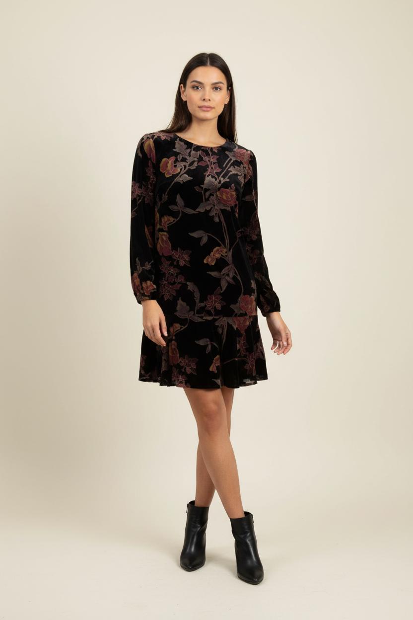 Robe Fleurie Noire et Bordeaux - Taille M/38 de la marque Derhy | PARAD89247 - Vendu par Paradigme - Image 1