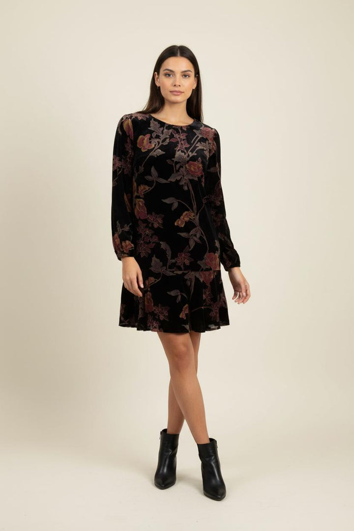 Robe Fleurie Noire et Bordeaux - Taille M/38 de la marque Derhy | PARAD89247 - Vendu par Paradigme - Image 1