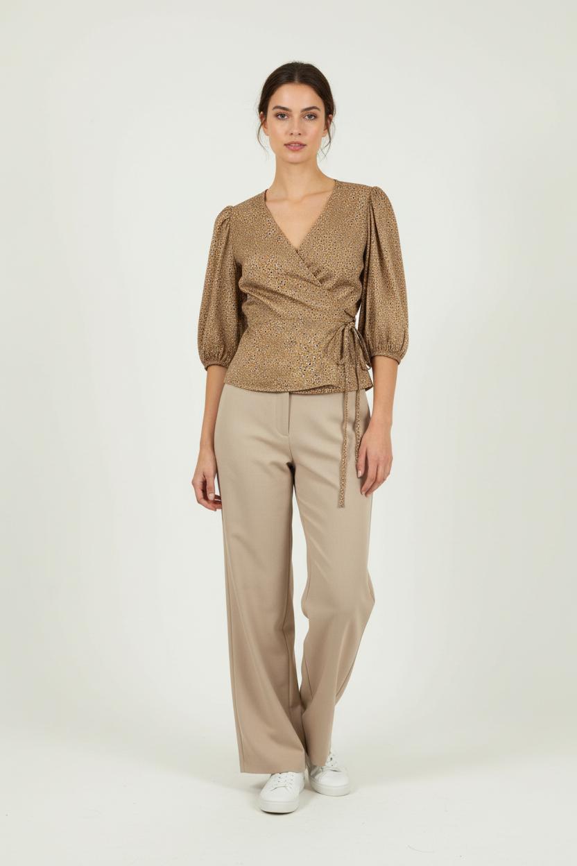 Blouse Portefeuille Beige - Taille M/38 de la marque La Fée Maraboutée | PARAD89258 - Vendu par Paradigme - Image 1