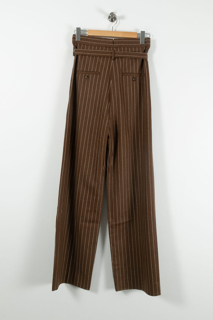 Pantalon Large Marron à Rayures Blanches - Taille S/36 de la marque Max Mara | PARAD89293 - Vendu par Paradigme - Image 4