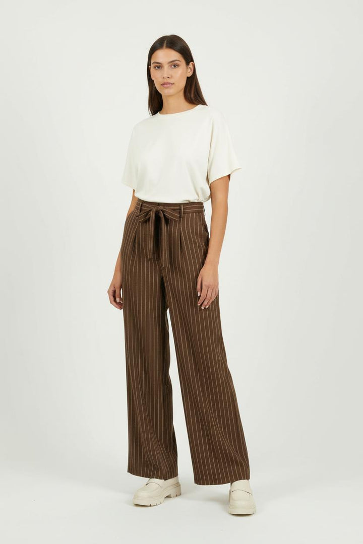Pantalon Large Marron à Rayures Blanches - Taille S/36 de la marque Max Mara | PARAD89293 - Vendu par Paradigme - Image 1