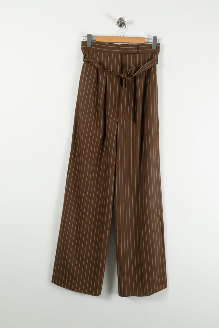 Pantalon Large Marron à Rayures Blanches - Taille S/36 de la marque Max Mara | PARAD89293 - Vendu par Paradigme - Image 2