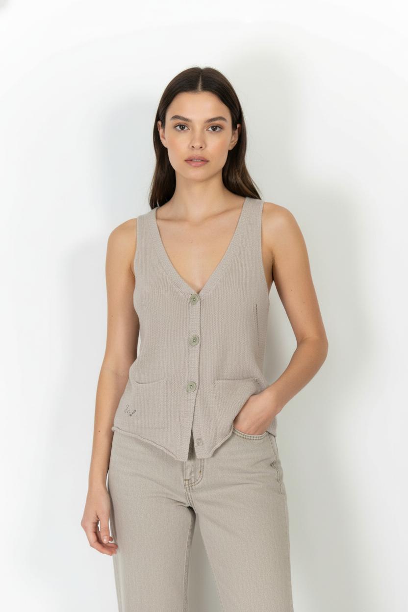 Gilet Sans Manches Beige - Taille S/36 de la marque Zadig&Voltaire | PARAD89466 - Vendu par Paradigme - Image 1