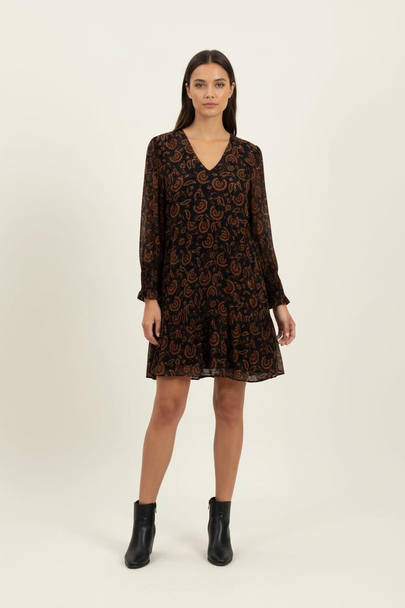 Robe Midi Noire et Orange - Taille M/38 de la marque Maison 123 | PARAD89530 - Vendu par Paradigme - Image 1