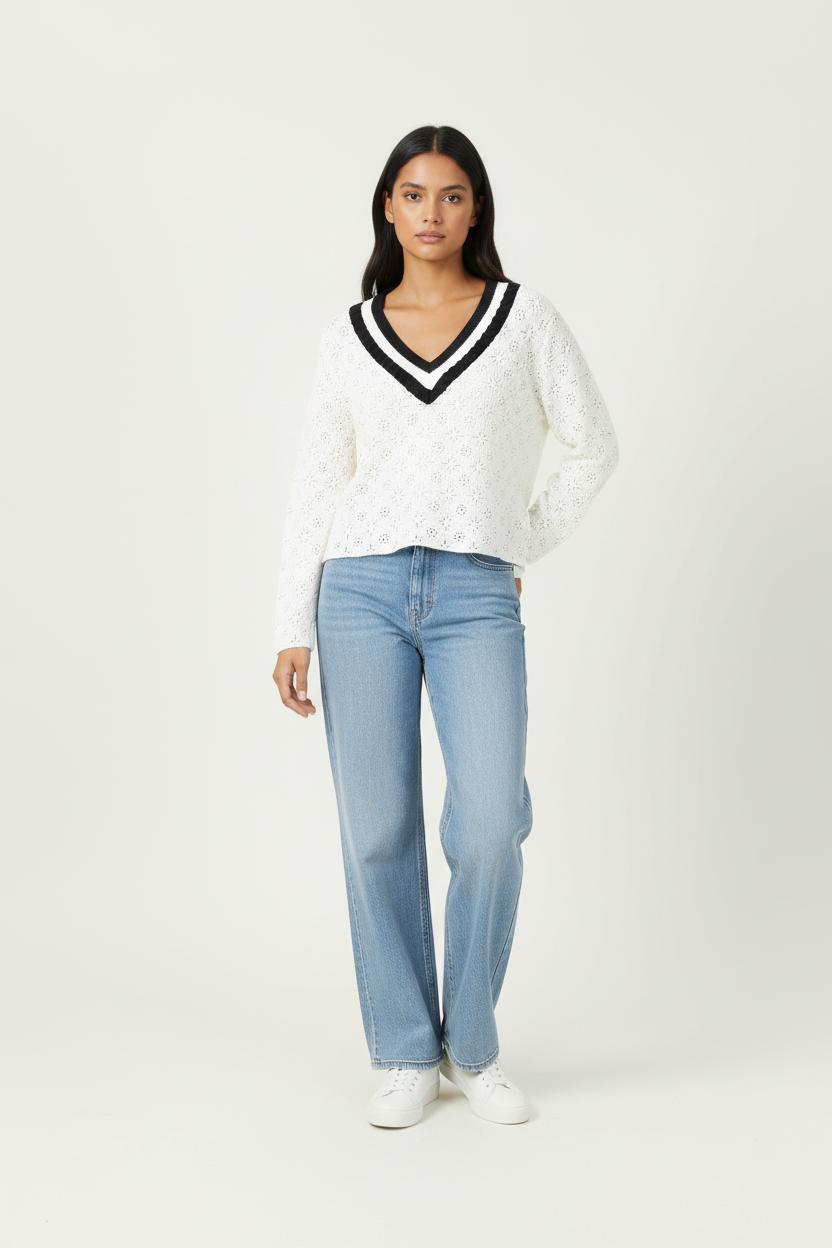 Pull Blanc et Noir - Taille S/36 de la marque Claudie Pierlot | PARAD89622 - Vendu par Paradigme - Image 1