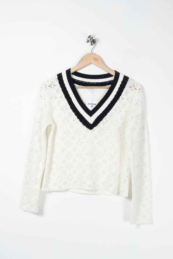 Pull Blanc et Noir - Taille S/36 de la marque Claudie Pierlot | PARAD89622 - Vendu par Paradigme - Image 2