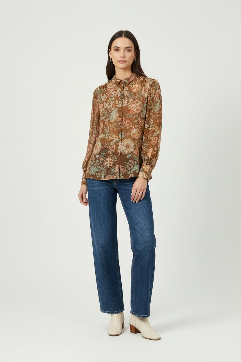 Chemise Fleurie Marron - Taille S/36 de la marque Sézane | PARAD89714 - Vendu par Paradigme - Image 1