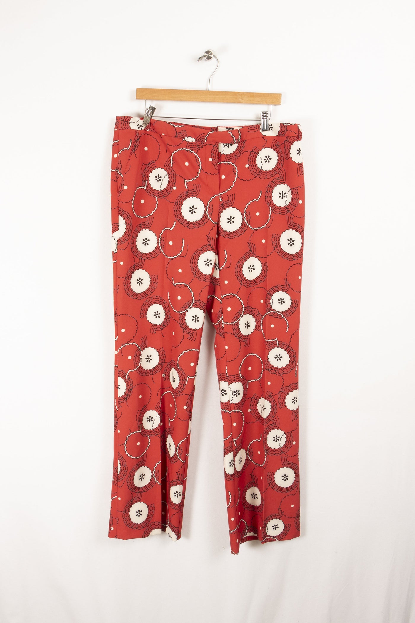 Pantalon rouge à motif de fleurs blanches - XXL / 44