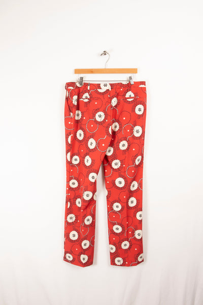 Pantalon rouge à motif de fleurs blanches - XXL / 44
