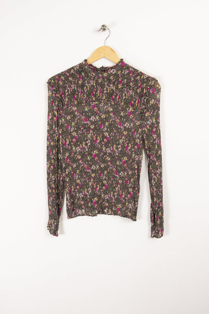 Blouse à motif floral gris et rosé - S / 36