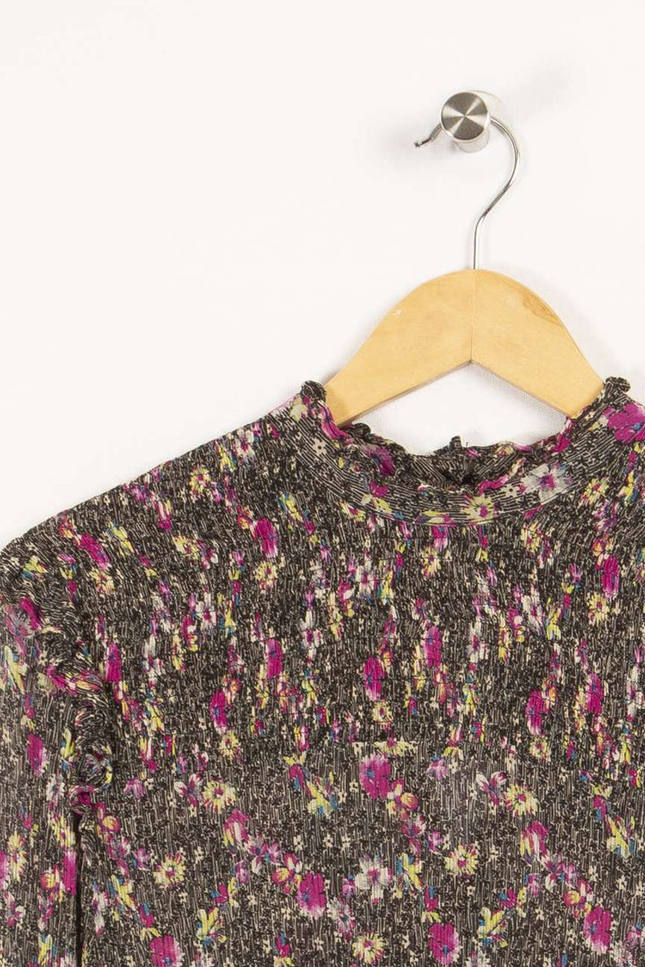 Graue und rosafarbene Bluse mit Blumenmuster – S / 36