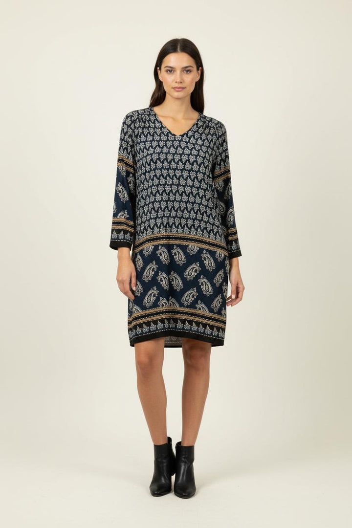 Robe Droite Bleue et Beige - Taille M/38 de la marque La Fée Maraboutée | PARAD90002 - Vendu par Paradigme - Image 1