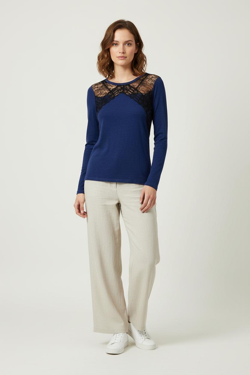 T-shirt Bleu et Noir - Taille S/36 de la marque Sandro | PARAD90091 - Vendu par Paradigme - Image 1