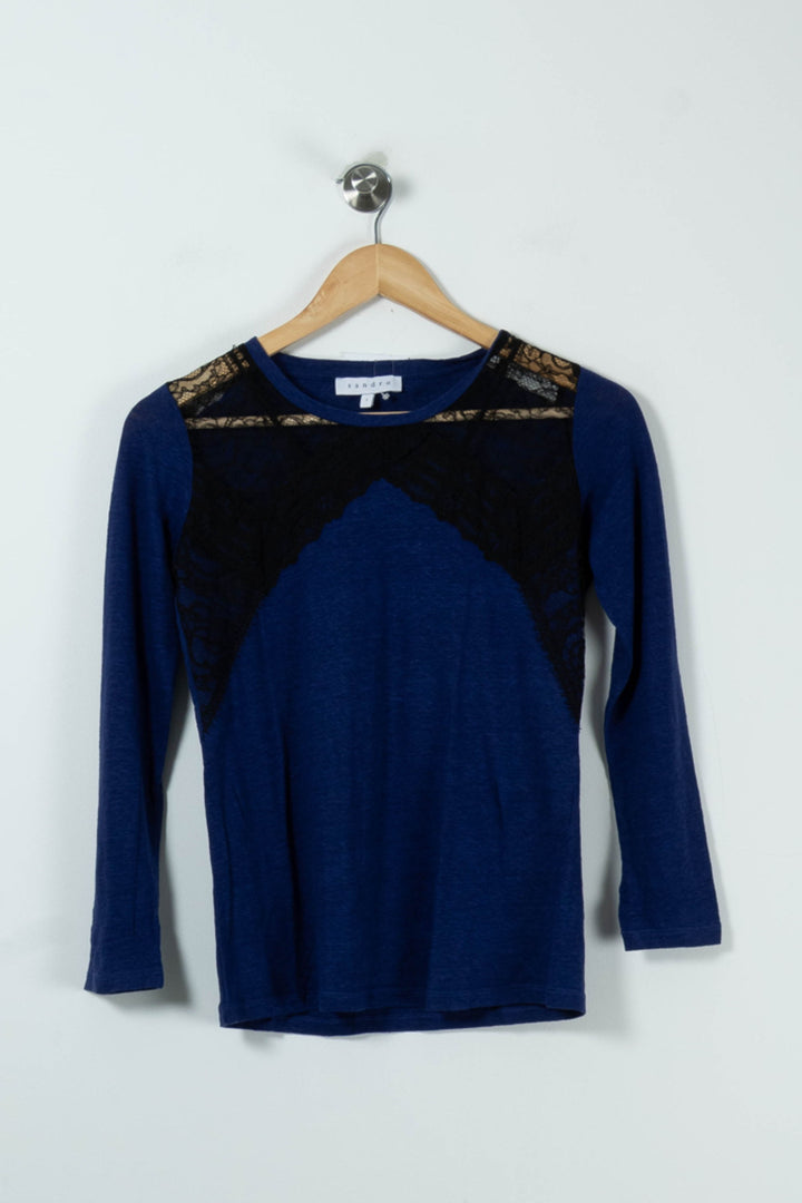 T-shirt Bleu et Noir - Taille S/36 de la marque Sandro | PARAD90091 - Vendu par Paradigme - Image 2