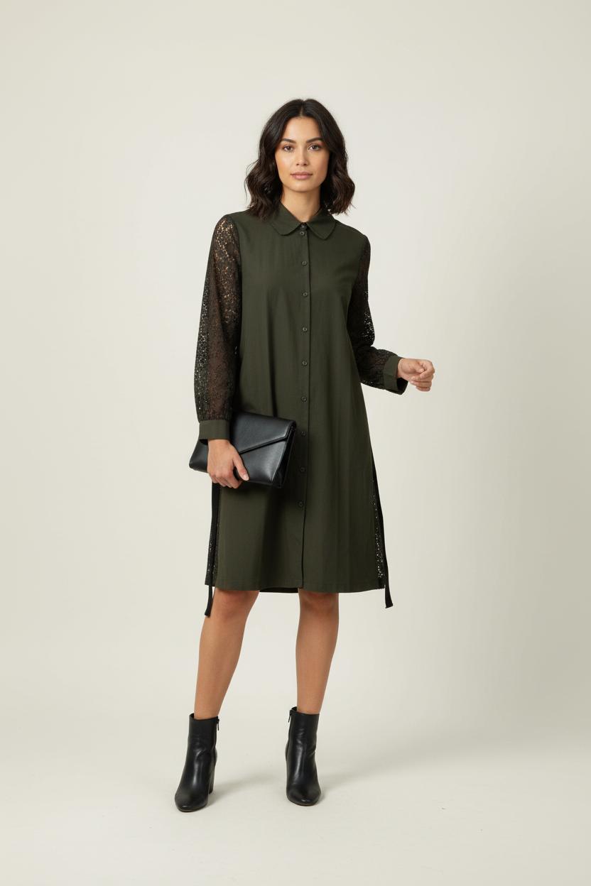 Robe Chemise Verte et Noire - Taille L/40 de la marque Claudie Pierlot | PARAD90094 - Vendu par Paradigme - Image 1