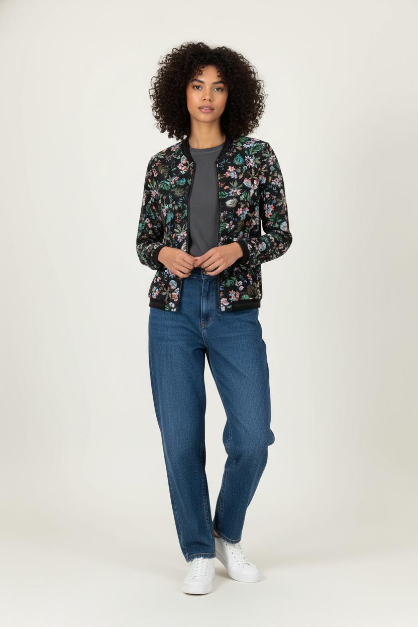 Blouson Noir à Motifs Floraux - Taille XS/34 de la marque One Step | PARAD90417 - Vendu par Paradigme - Image 1