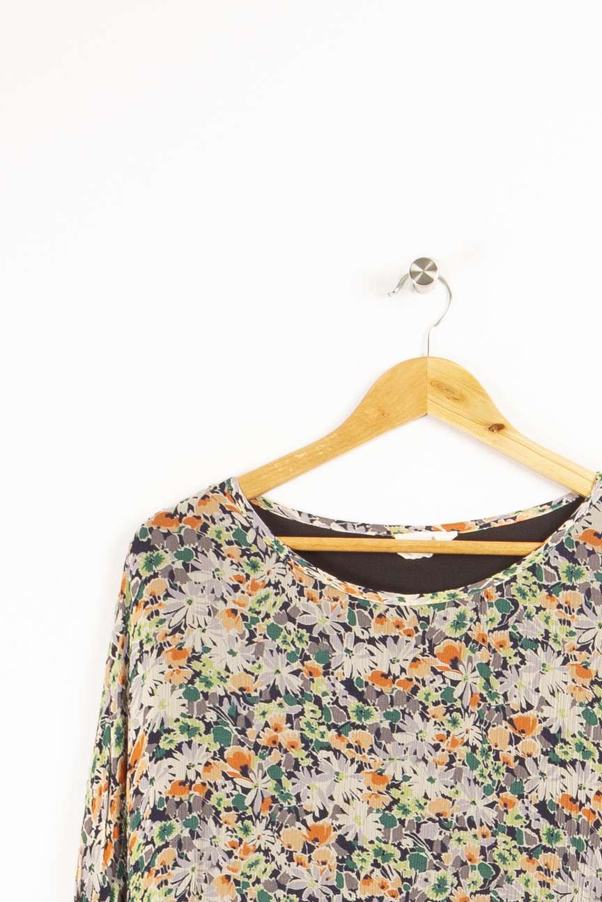 Robe multicolore à motifs de fleurs orange, blanc, vert - Taille M/38