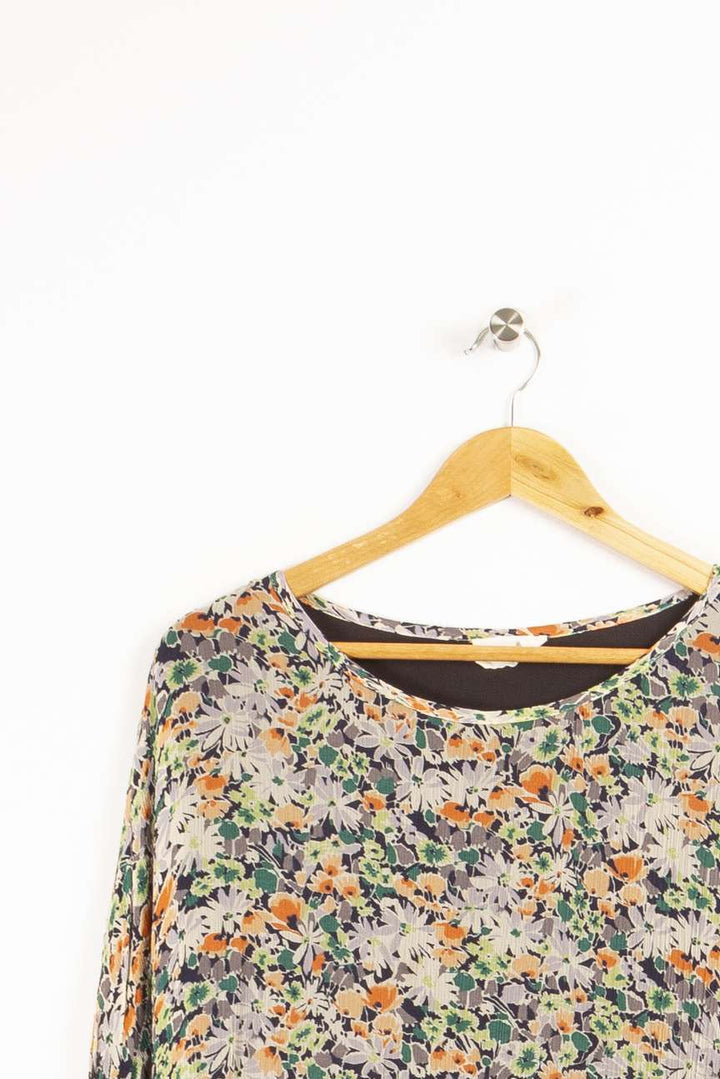 Robe multicolore à motifs de fleurs orange, blanc, vert - Taille M/38