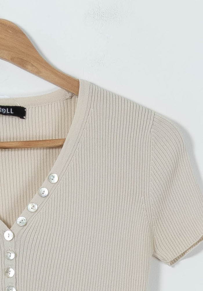 T-shirt Beige - Taille S/36 de la marque Caroll | PARAD90457 - Vendu par Paradigme - Image 3