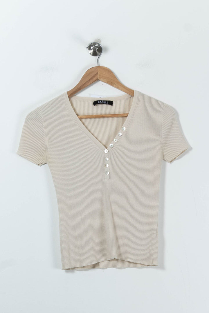 T-shirt Beige - Taille S/36 de la marque Caroll | PARAD90457 - Vendu par Paradigme - Image 2