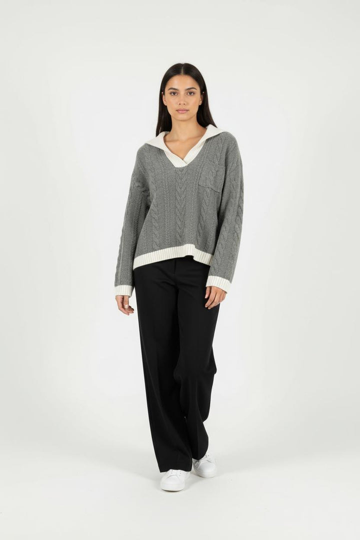 Pull Gris et Écru - Taille L/40 de la marque Claudie Pierlot | PARAD90471 - Vendu par Paradigme - Image 1