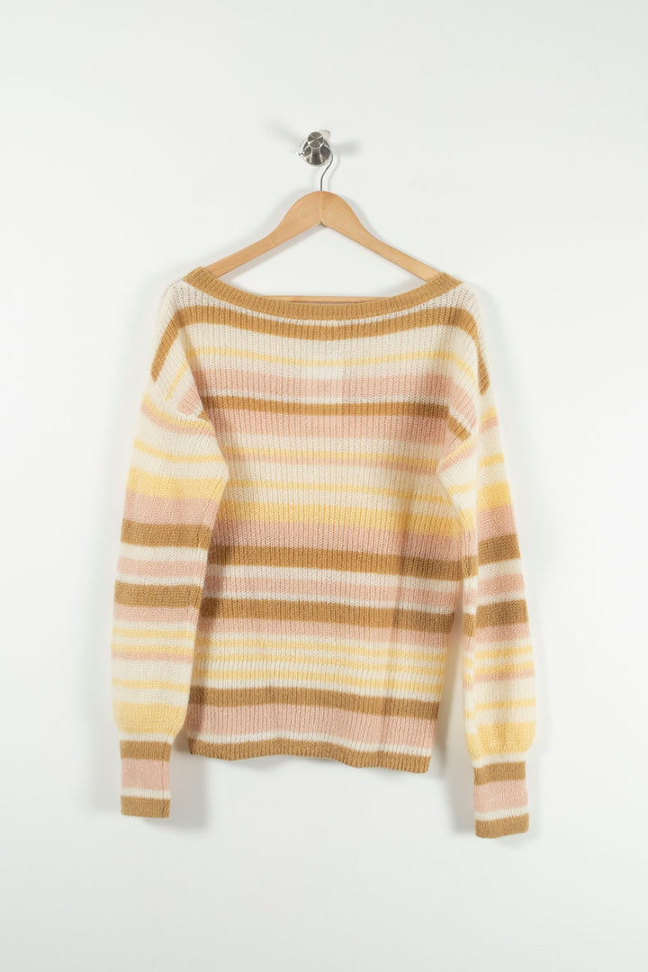 Pull Rayé Beige Rose et Jaune - Taille L/40 de la marque Caroll | PARAD90474 - Vendu par Paradigme - Image 4