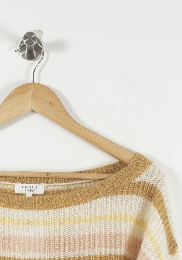 Pull Rayé Beige Rose et Jaune - Taille L/40 de la marque Caroll | PARAD90474 - Vendu par Paradigme - Image 3