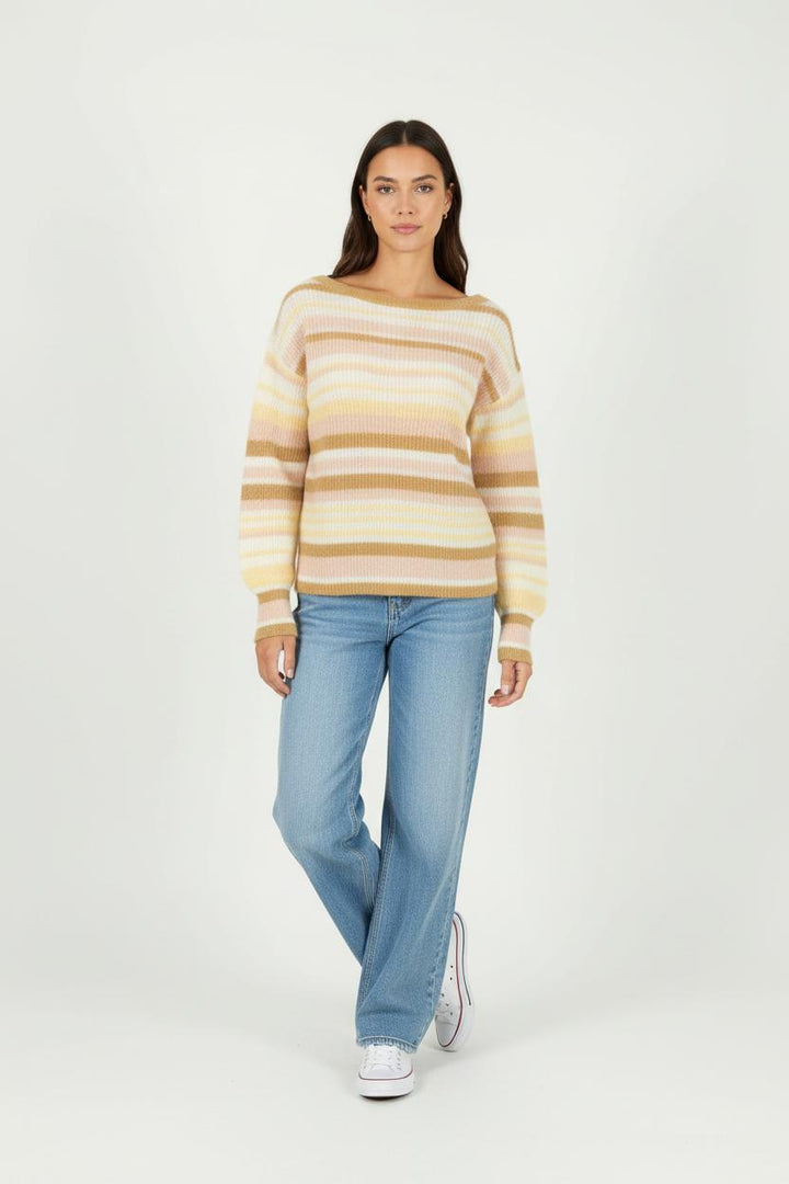 Pull Rayé Beige Rose et Jaune - Taille L/40 de la marque Caroll | PARAD90474 - Vendu par Paradigme - Image 1