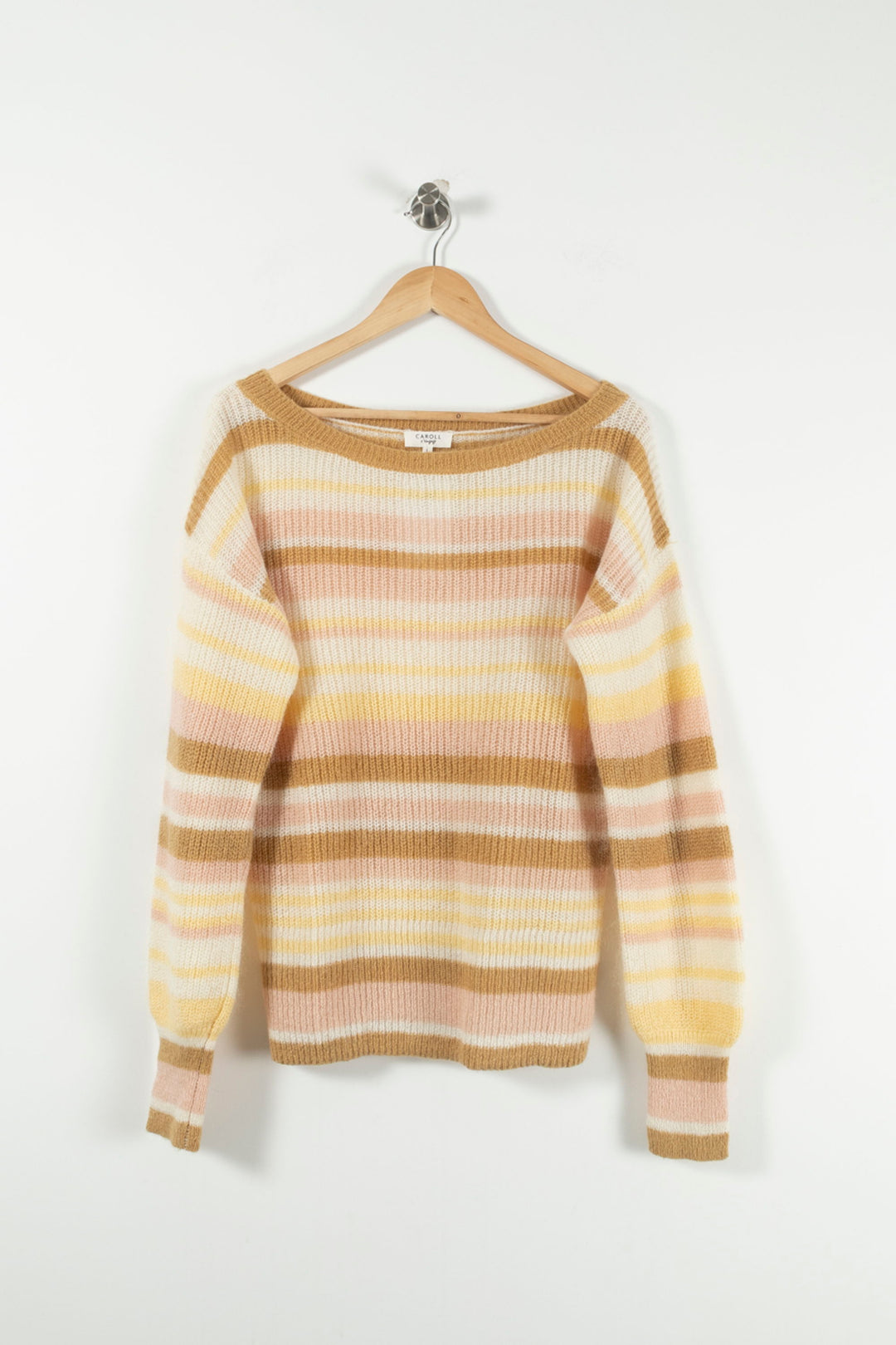 Pull Rayé Beige Rose et Jaune - Taille L/40 de la marque Caroll | PARAD90474 - Vendu par Paradigme - Image 2