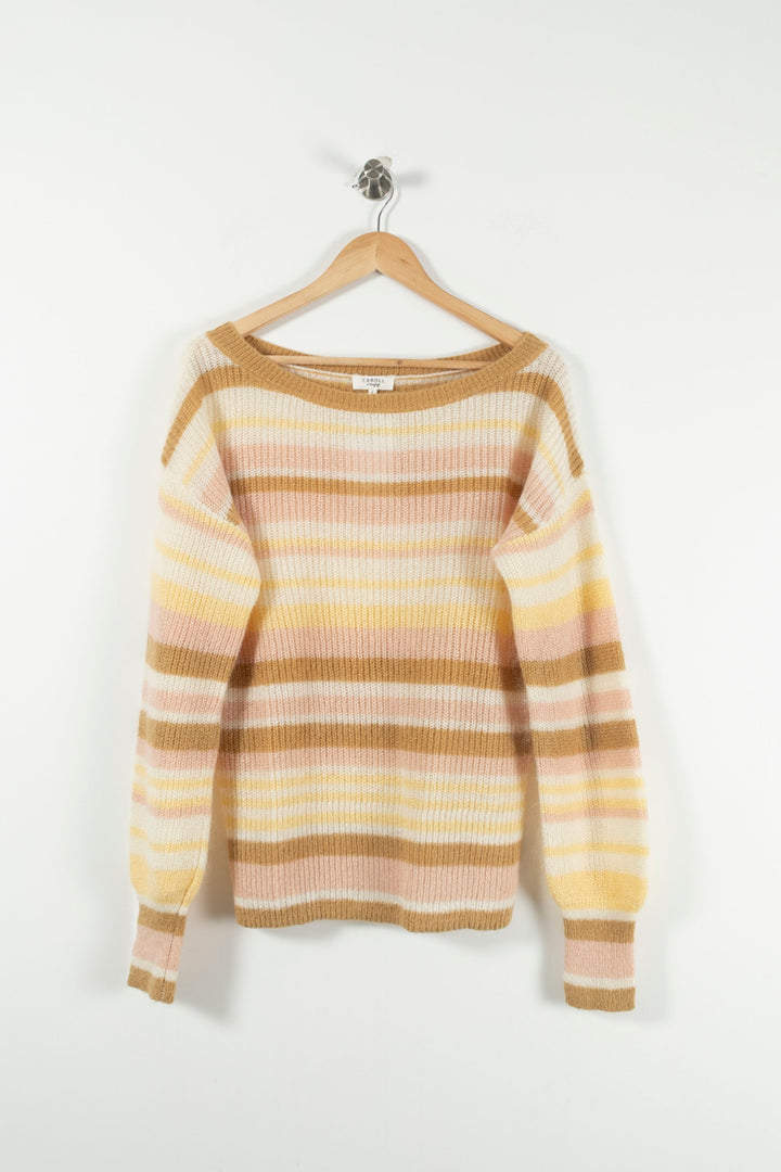 Pull Rayé Beige Rose et Jaune - Taille L/40 de la marque Caroll | PARAD90474 - Vendu par Paradigme - Image 2