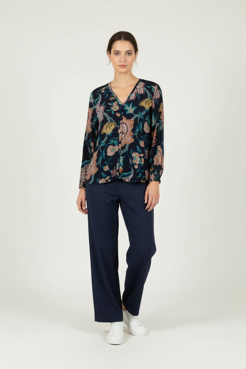 Blouse Fleurie Bleu et Jaune - Taille L/40 de la marque One Step | PARAD90503 - Vendu par Paradigme - Image 1