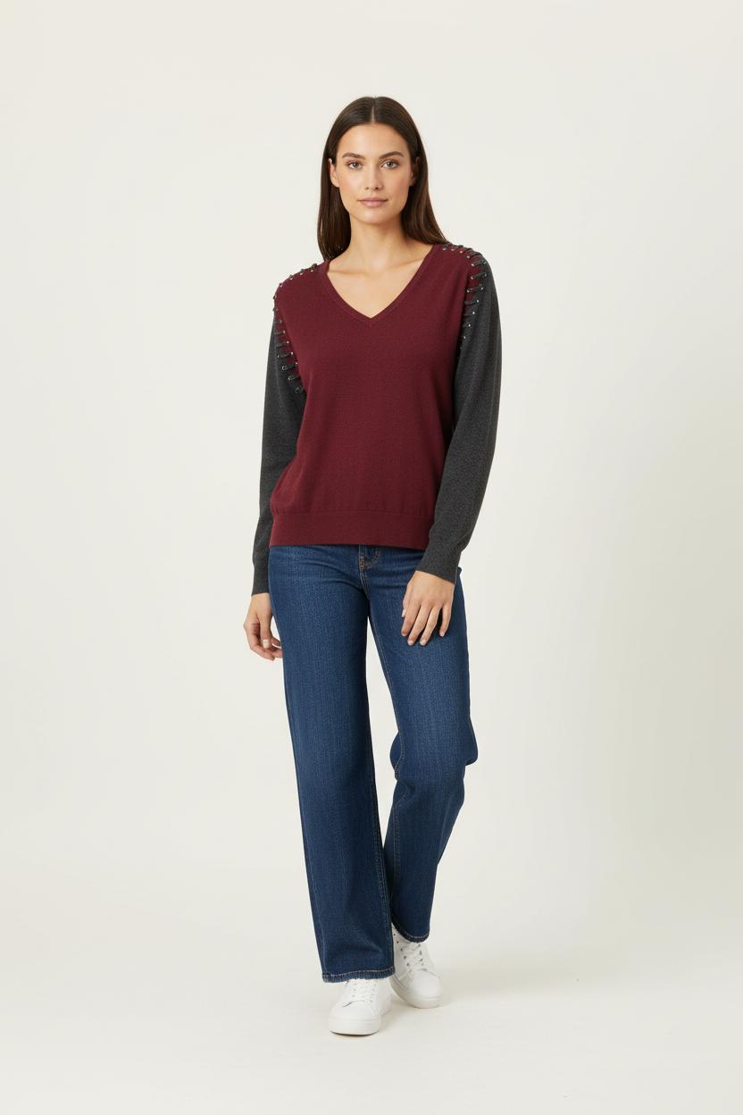 Pull Bordeaux et Gris - Taille S/36 de la marque IKKS | PARAD90565 - Vendu par Paradigme - Image 1