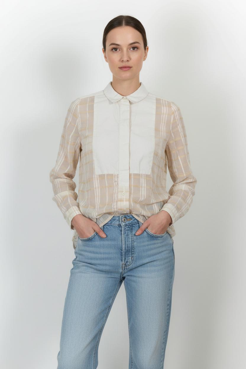 Chemise à Carreaux Beige et Blanche - Taille S/36 de la marque Chloé Stora | PARAD90679 - Vendu par Paradigme - Image 1