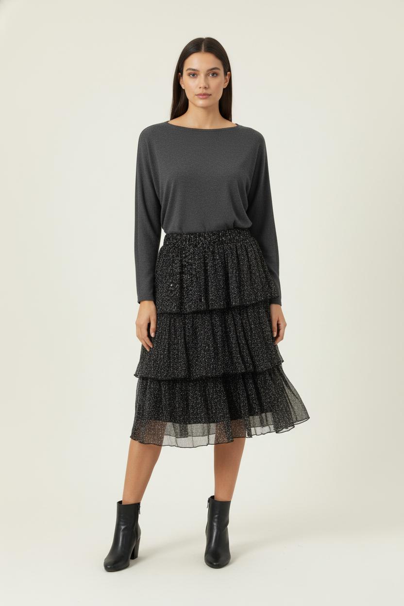 Jupe Volantée Noire et Blanche - Taille M/38 de la marque IKKS | PARAD90785 - Vendu par Paradigme - Image 1