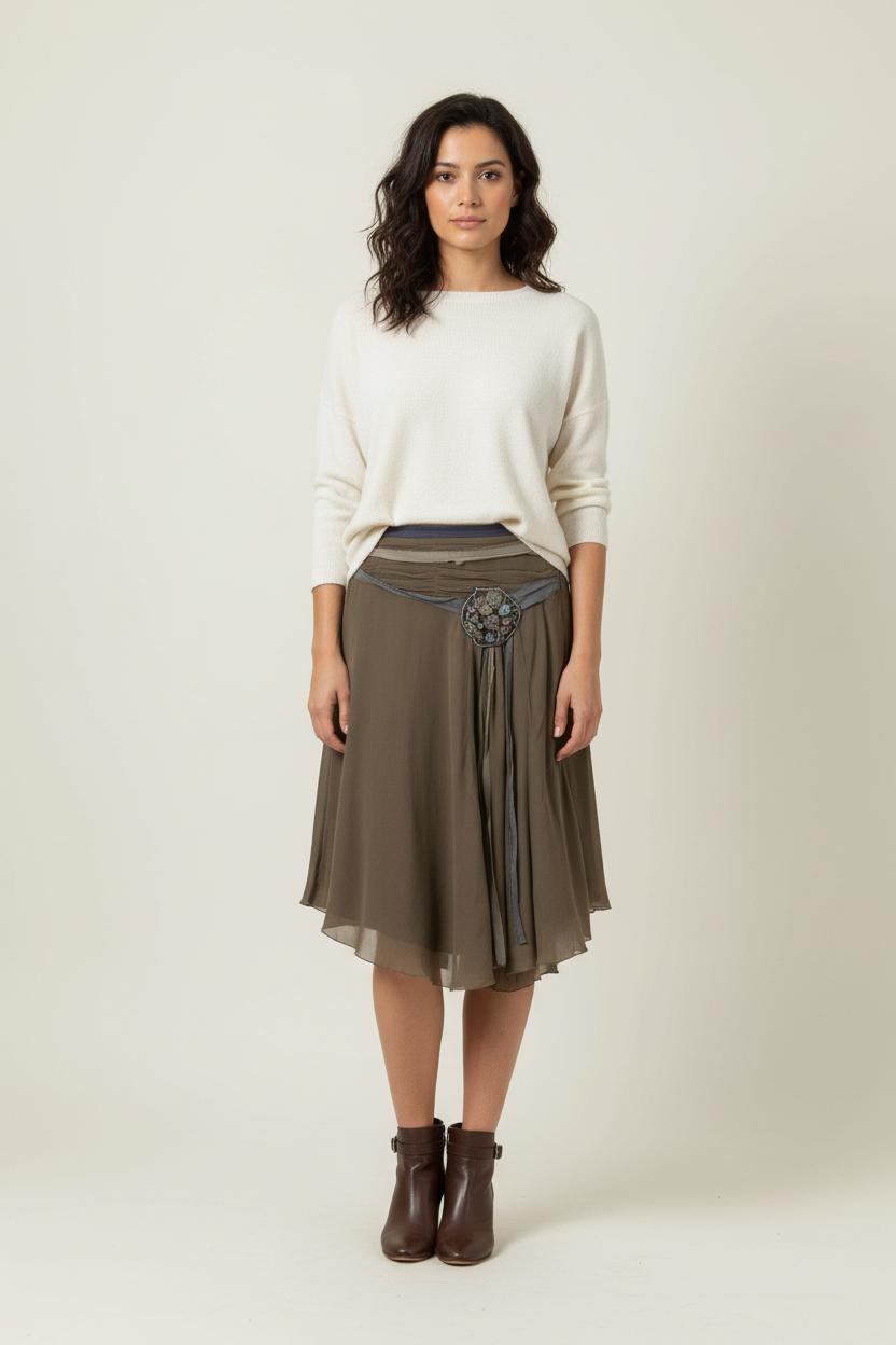 Jupe Midi Kaki - Taille S/36 de la marque Essentiel Antwerp | PARAD90816 - Vendu par Paradigme - Image 1