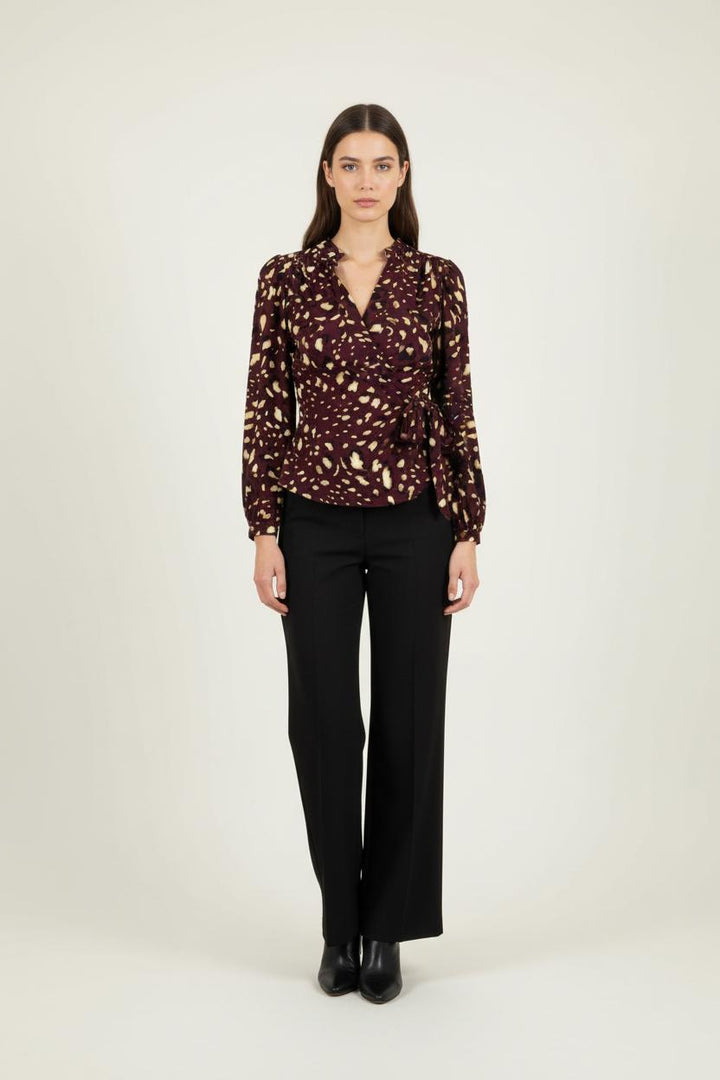 Blouse Imprimée Bordeaux et Beige - Taille S/36 de la marque La Fée Maraboutée | PARAD90853 - Vendu par Paradigme - Image 1