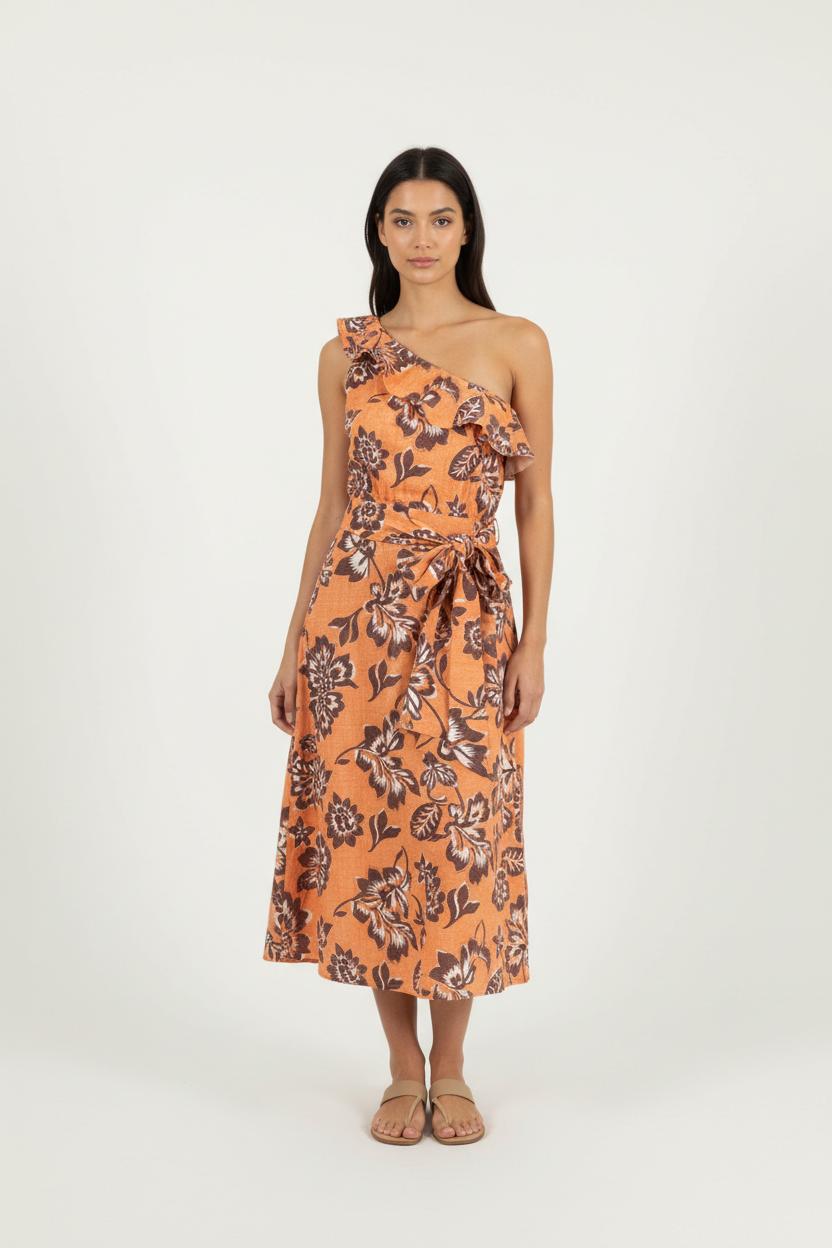 Robe Asymétrique Orange et Marron - Taille XS/34 de la marque Claudie Pierlot | PARAD90885 - Vendu par Paradigme - Image 1