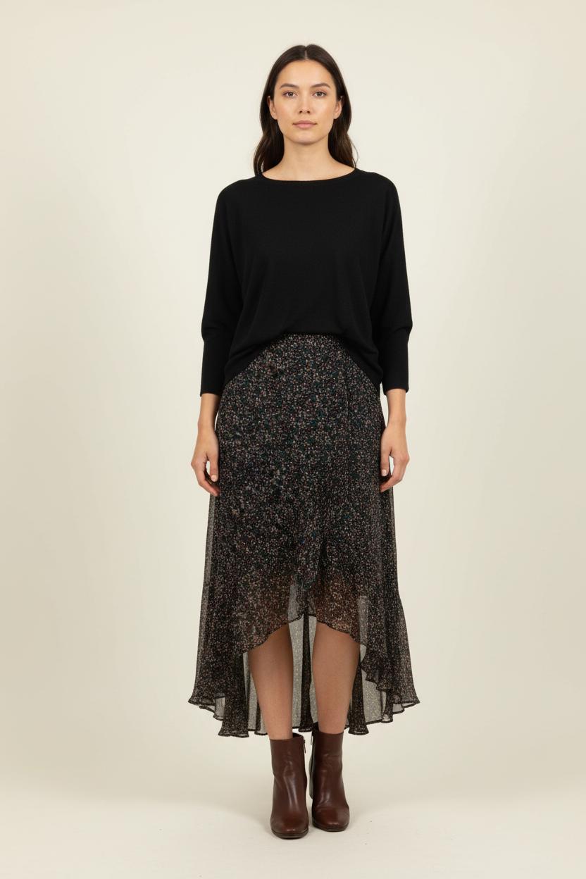 Jupe Longue Noire à Fleurs - Taille S/36 de la marque Marie Sixtine | PARAD90913 - Vendu par Paradigme - Image 1