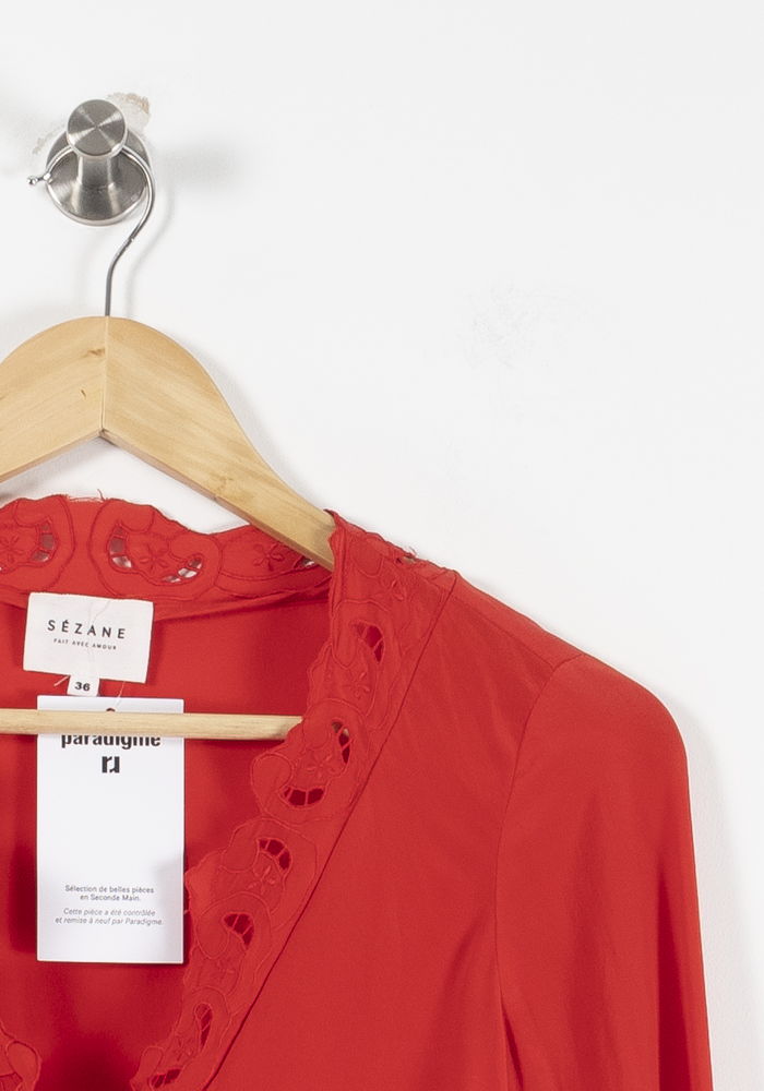 Blouse Portefeuille Rouge - Taille S/36 de la marque Sézane | PARAD90918 - Vendu par Paradigme - Image 3