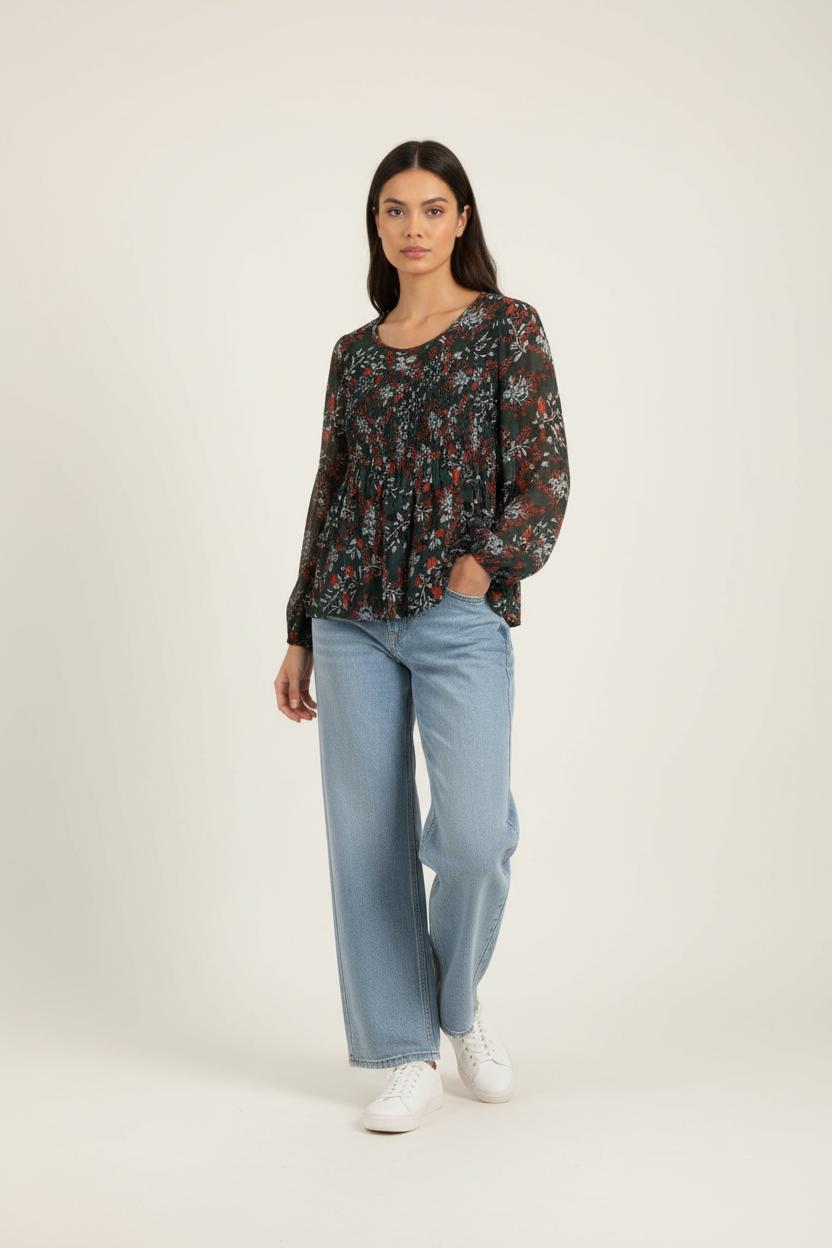 Blouse Fleurie Verte et Rouge - Taille S/36 de la marque Maje | PARAD90931 - Vendu par Paradigme - Image 1